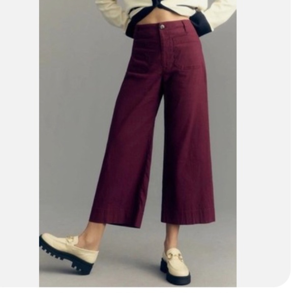 Maeve by Anthropologie The Colette High Rise Cropped Wide Leg Pants Maroon Sz 29 - Picture 1 of 7